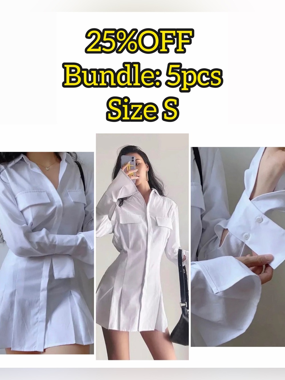 White Shirt Dress Mini – Long Sleeve Flared Hem | Chic Minimal Style
